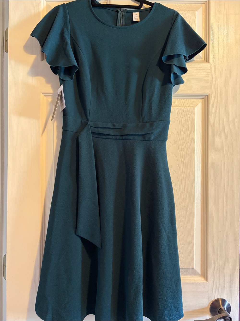 Women’s Teal Flutter-Sleeve Fit & Flare Dress